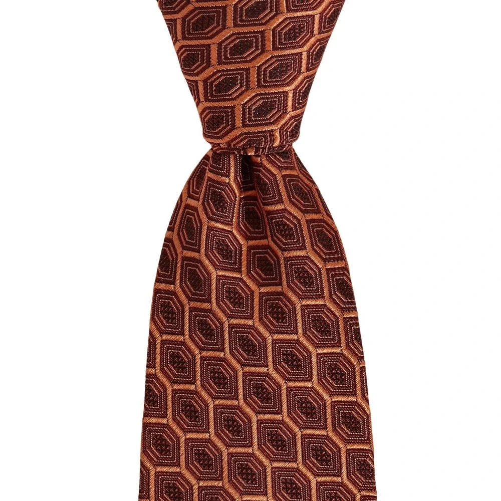 ETRO‎ Men's Silk Necktie ITALY Designer Geometric Pattern Orange Rust Burgany